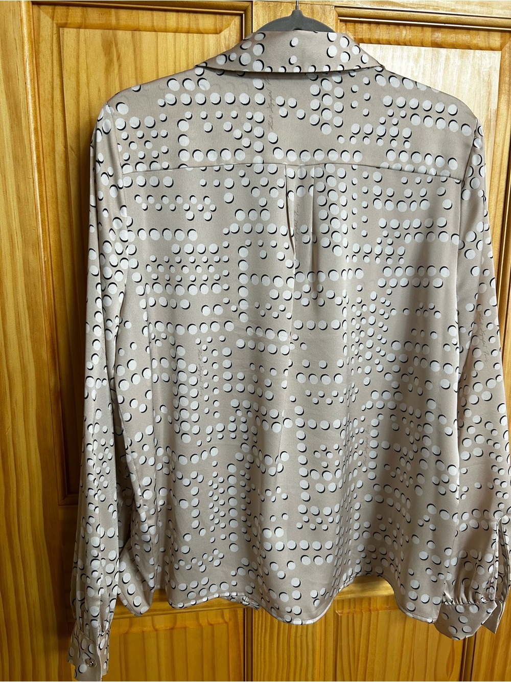 Karl Lagerfeld Cream Button-Down Ruffle Blouse with Dot Print - Picture 3 of 6